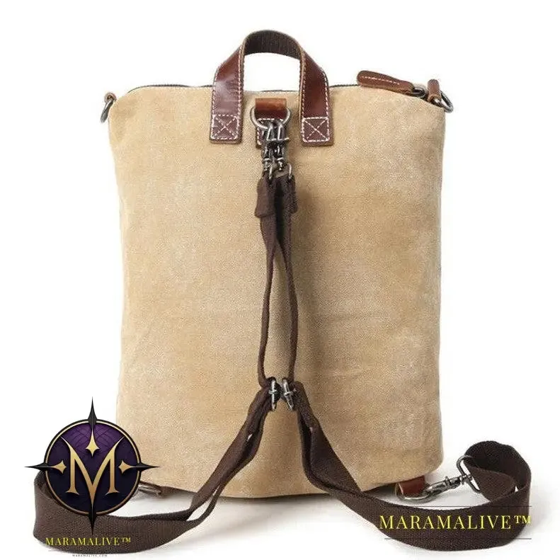 Women's Waterproof Canvas With Top Layer Leather Backpack