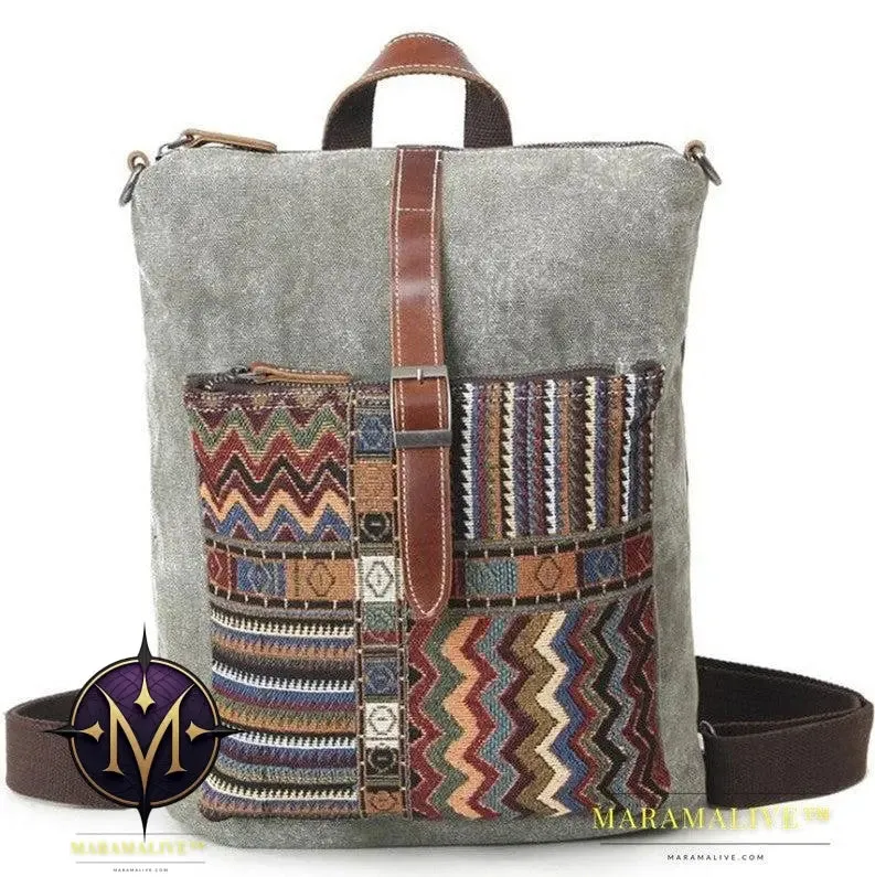 Women's Waterproof Canvas With Top Layer Leather Backpack