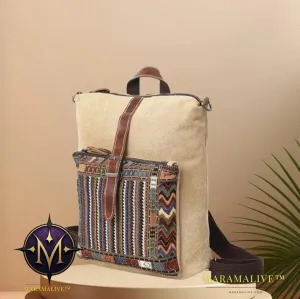 Women's Waterproof Canvas With Top Layer Leather Backpack