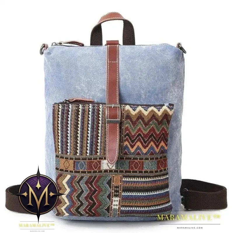 Women's Waterproof Canvas With Top Layer Leather Backpack