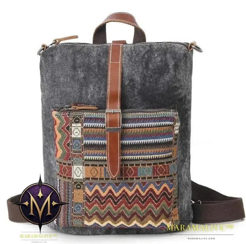Women's Waterproof Canvas With Top Layer Leather Backpack