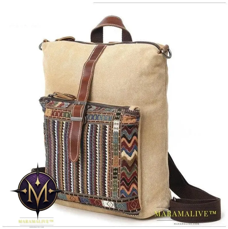 Women's Waterproof Canvas With Top Layer Leather Backpack