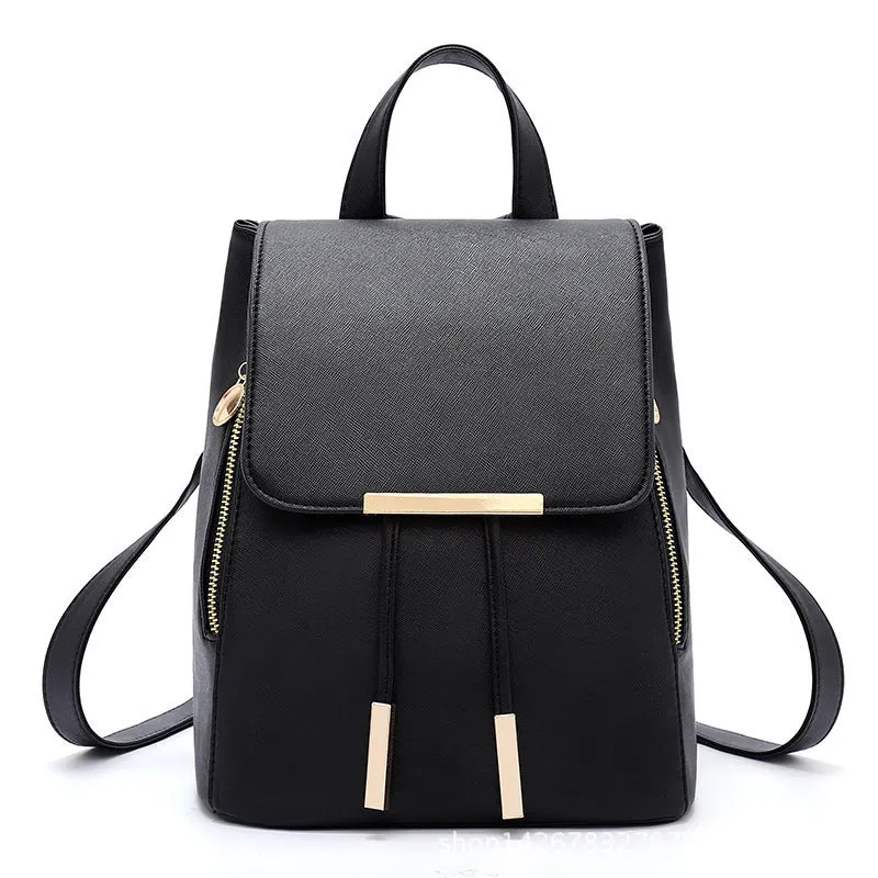 Women's Zipper Iron Side Drawstring Flip Korean Backpacks