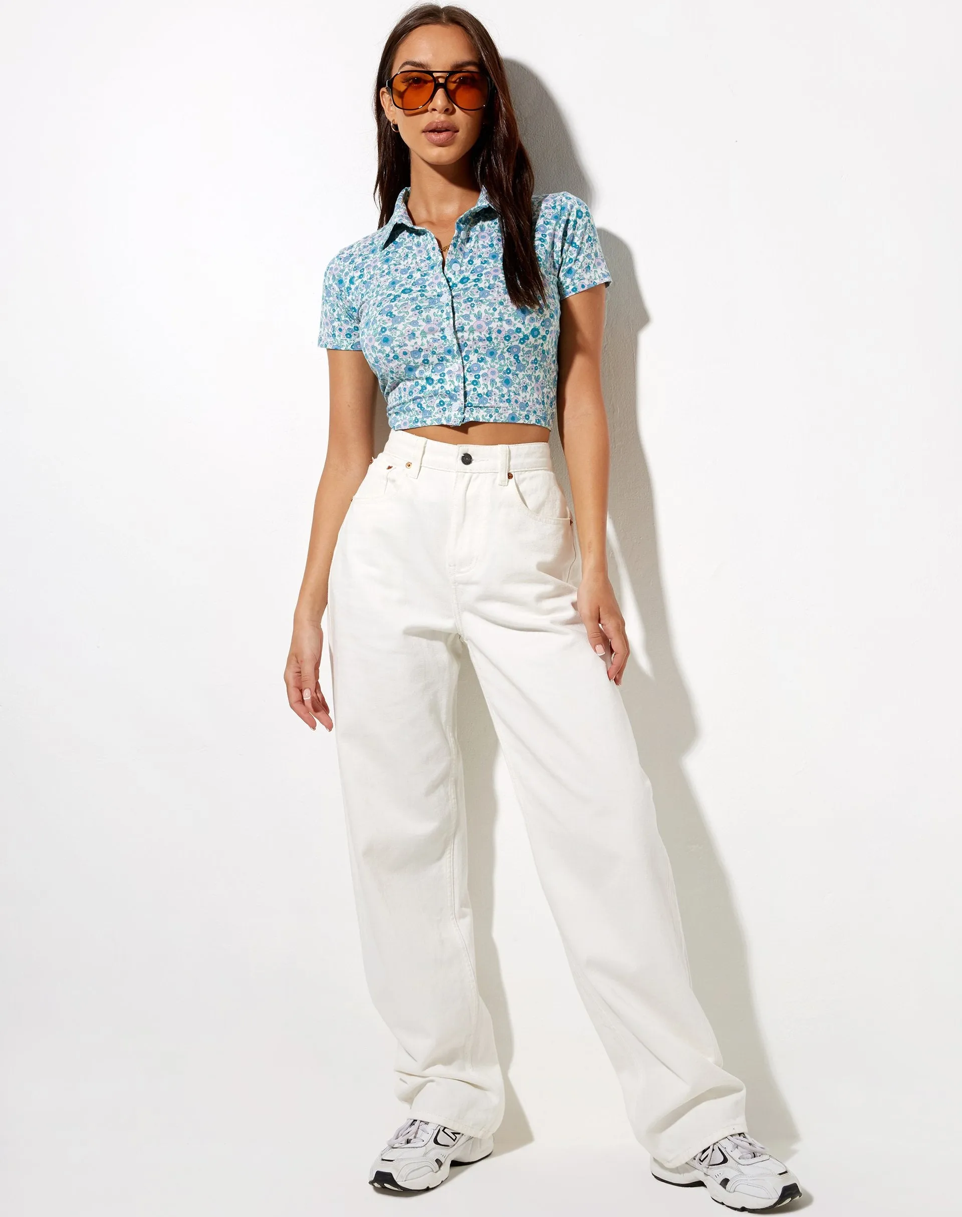 Wuma Cropped Shirt in Flower Power Blue