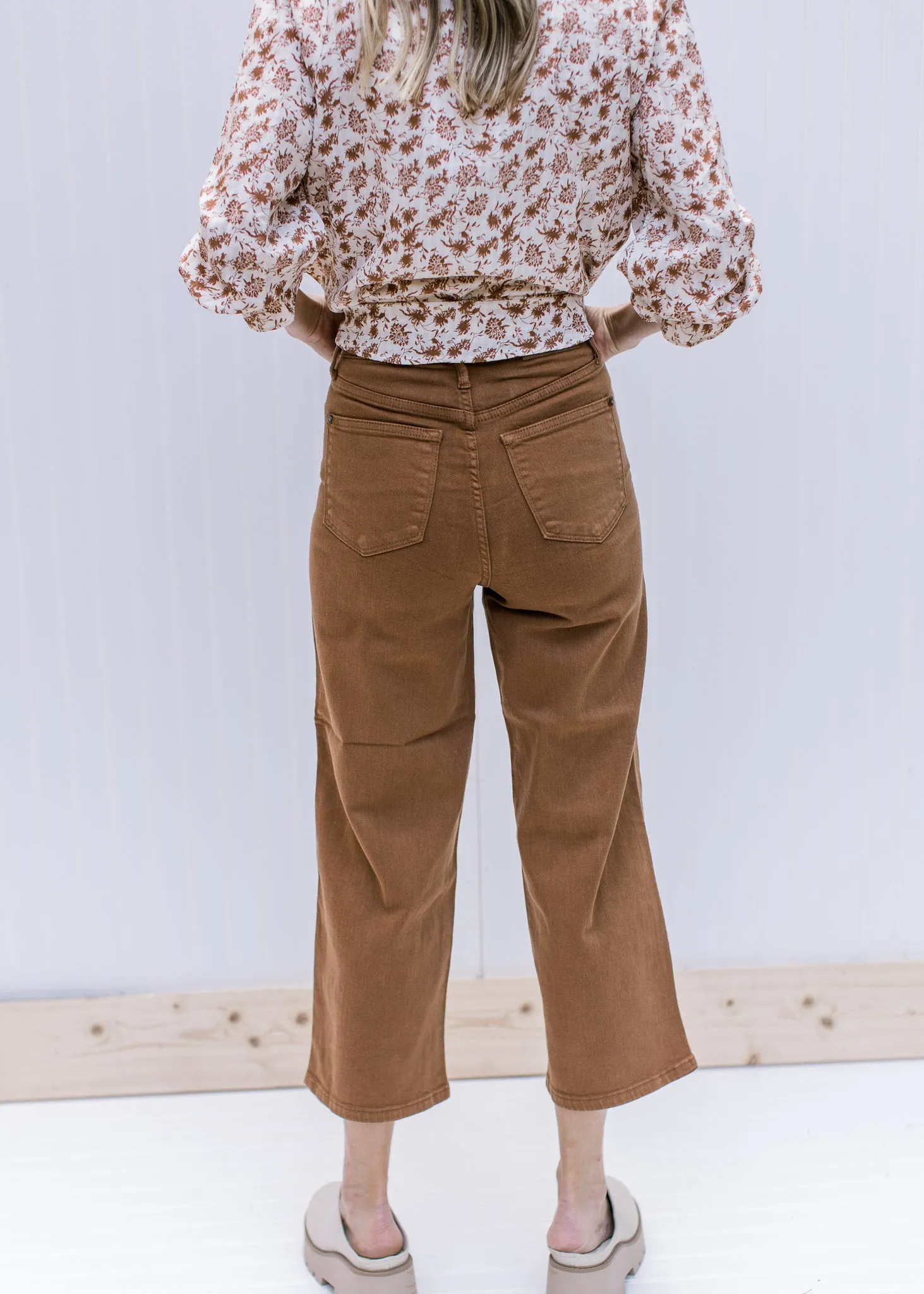 X Judy Blue Tummy Control Camel Wide Leg Crop