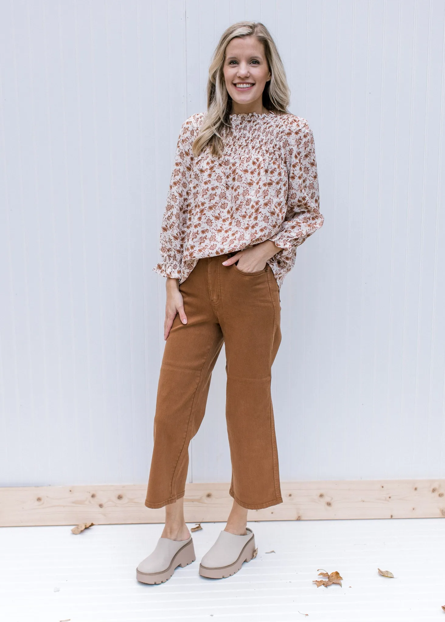 X Judy Blue Tummy Control Camel Wide Leg Crop